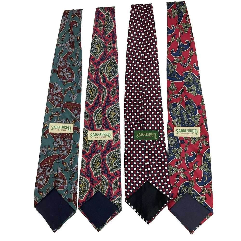 Saddlebred Silk Ties Vintage Paisley Polka Dot Mens Necktie‎ Bundle 4pc USA Made